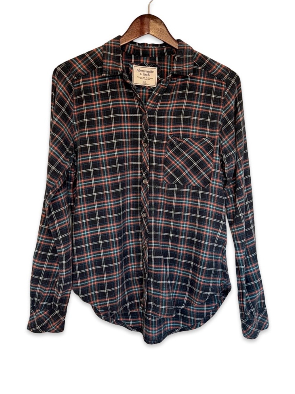 Abercrombie & Fitch Women’s navy plaid flannel button up shirt Size M Grunge